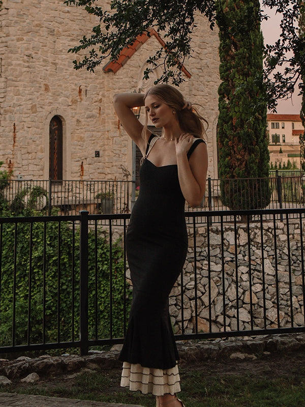 fotobeyou Black Falbala Bow Ruffle Tank Patchwork Mermaid Sweetheart Neckline Elegant Evening Gown Maternity Photoshoot Baby Shower Maxi Dress