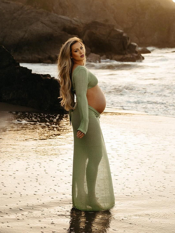 fotobeyou 2-in-1 Cut Out Side Slit Fashion Vacation Cover Up Beach Photoshoot Maternity Maxi Dress