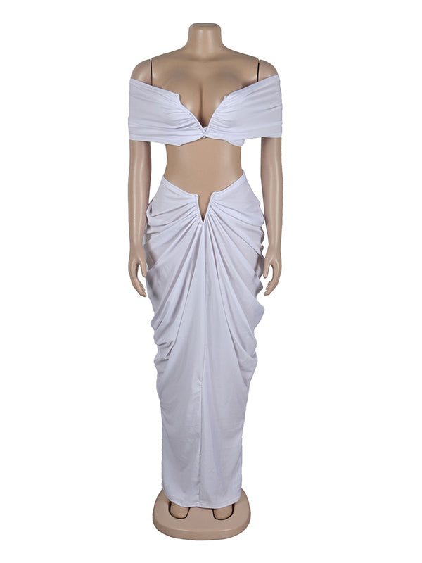 fotobeyou White 2-in-1 Off Shoulder Ruched Plus Photoshoot Maternity Maxi Dress