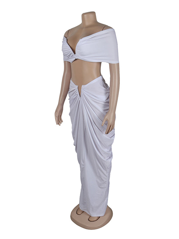 fotobeyou White 2-in-1 Off Shoulder Ruched Plus Photoshoot Maternity Maxi Dress