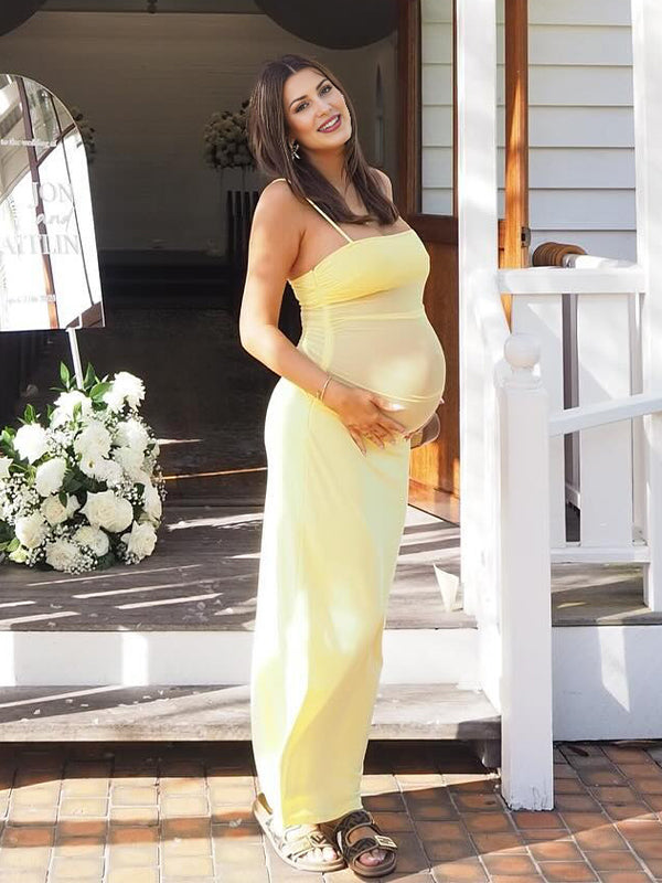 fotobeyou Yellow 2-in-1 Sheer Mermaid Bodycon Fashion Vacation Party Photoshoot Baby Shower Maternity Maxi Dress