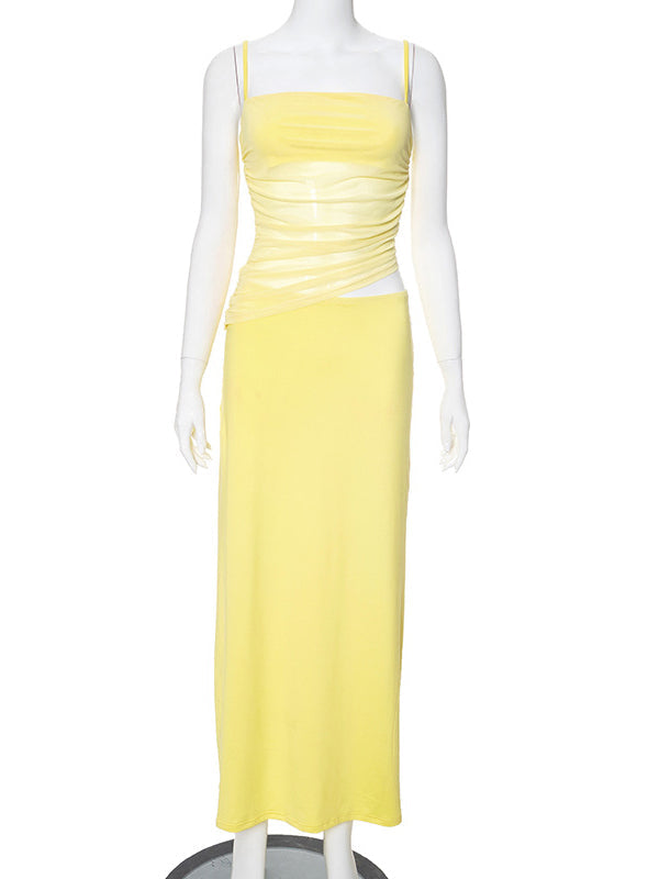 fotobeyou Yellow 2-in-1 Sheer Mermaid Bodycon Fashion Vacation Party Photoshoot Baby Shower Maternity Maxi Dress