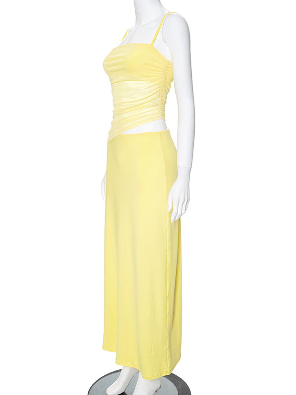 fotobeyou Yellow 2-in-1 Sheer Mermaid Bodycon Fashion Vacation Party Photoshoot Baby Shower Maternity Maxi Dress