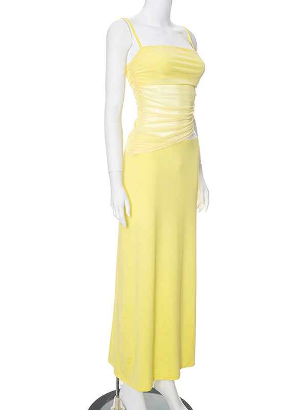 fotobeyou Yellow 2-in-1 Sheer Mermaid Bodycon Fashion Vacation Party Photoshoot Baby Shower Maternity Maxi Dress