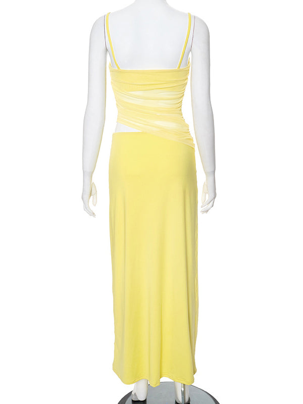 fotobeyou Yellow 2-in-1 Sheer Mermaid Bodycon Fashion Vacation Party Photoshoot Baby Shower Maternity Maxi Dress
