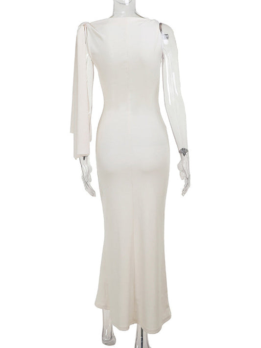 fotobeyou Strap Ties One Shoulder Mermaid Bodycon Elegant Photoshoot Baby Shower Maternity Maxi Dress