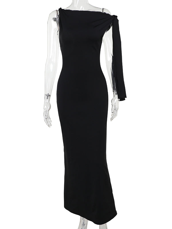 fotobeyou Strap Ties One Shoulder Mermaid Bodycon Elegant Photoshoot Baby Shower Maternity Maxi Dress