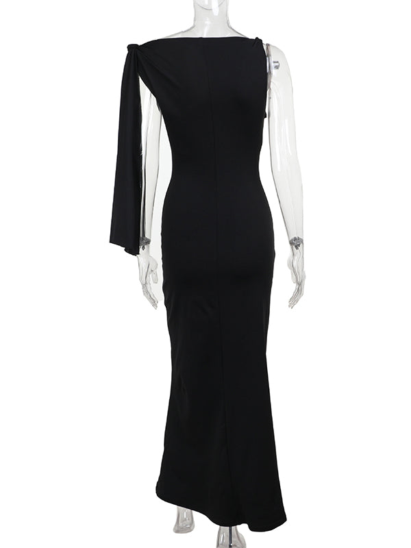 fotobeyou Strap Ties One Shoulder Mermaid Bodycon Elegant Photoshoot Baby Shower Maternity Maxi Dress