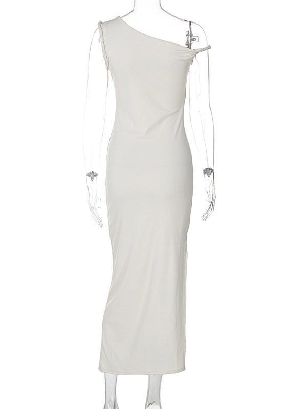 fotobeyou Apricot Irregular Side Slit Asymmetric Shoulder Bodycon Elegant Babyshower Dress Photoshoot Maternity Maxi Dress
