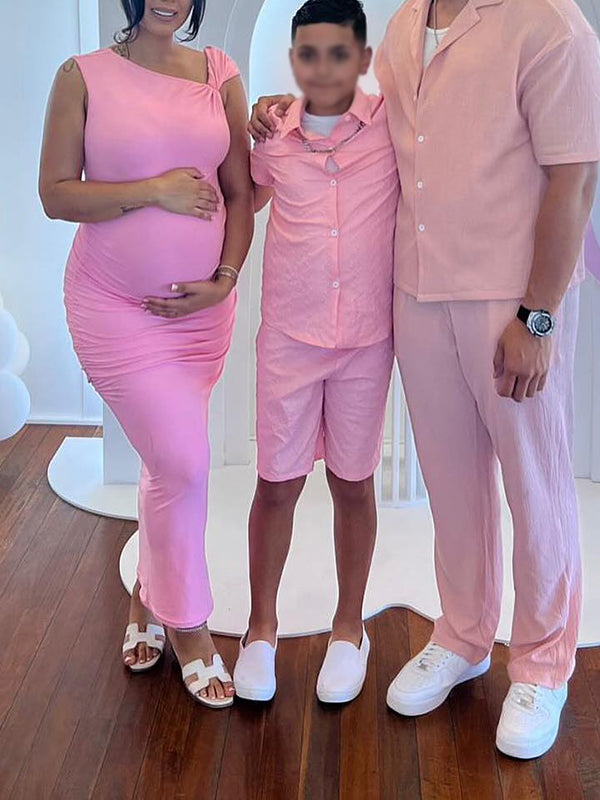 fotobeyou Pink Irregular Backless Side Slit Bodycon High Waist Going Out Cocktail Party Gowns Baby Shower Maternity Maxi Dress