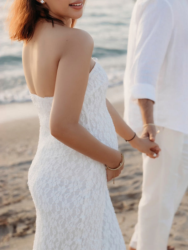 fotobeyou White Lace Bow Mermaid Bodycon Elegant Photoshoot Baby Shower Maternity Maxi Dress