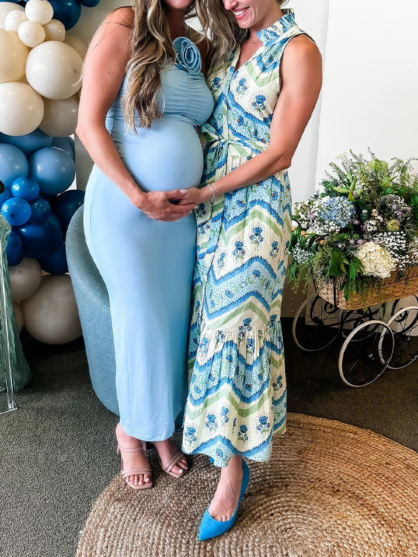 fotobeyou 3D Flower Ruched Bodycon Cute Elegant Photoshoot Baby Shower Maternity Maxi Dress
