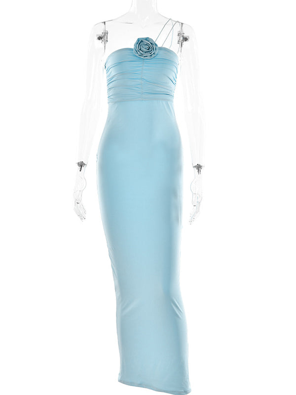 fotobeyou 3D Flower Ruched Bodycon Cute Elegant Photoshoot Baby Shower Maternity Maxi Dress