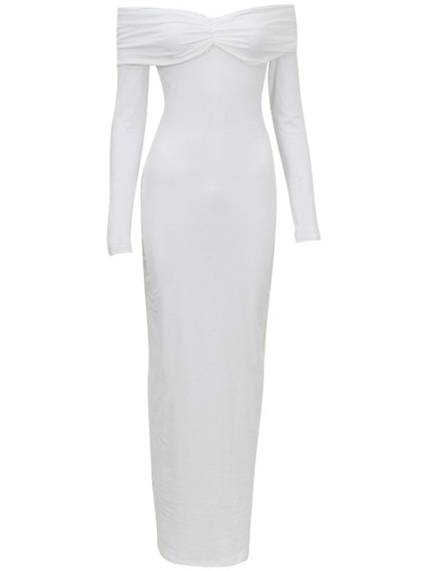 fotobeyou White Ruched Off Shoulder Backless Bowknot Bandeau Bodycon Mermaid Cocktail Party Bandage Babyshower Gowns Photoshoot Maternity Maxi Dress