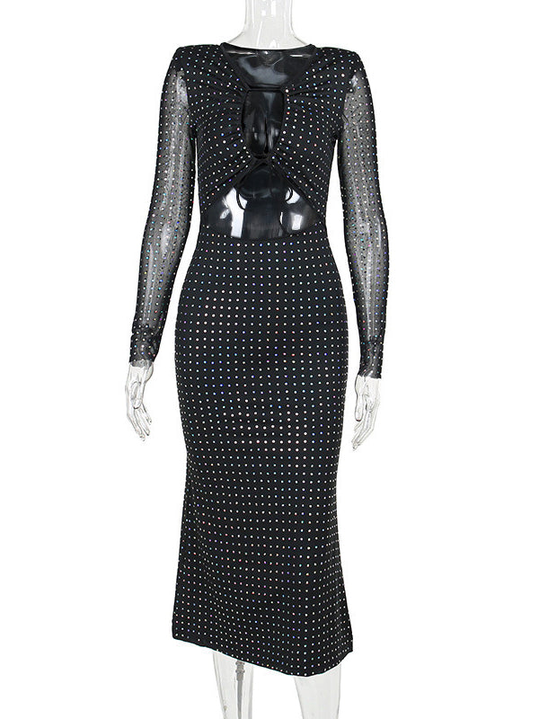 fotobeyou Black Sparkly Cut Out Tie Sheer Bodycon Elegant Photoshoot Baby Shower Maternity Maxi Dress