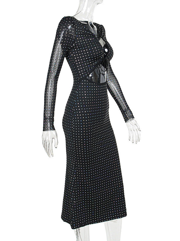 fotobeyou Black Sparkly Cut Out Tie Sheer Bodycon Elegant Photoshoot Baby Shower Maternity Maxi Dress