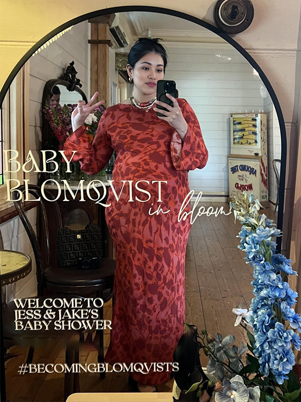 fotobeyou Red Leopard Flare Sleeve Mermaid Bodycon Cute Elegant Photoshoot Baby Shower Maternity Maxi Dress