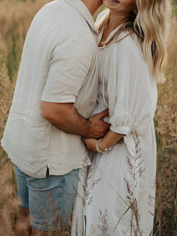 fotobeyou White Front Tie Up Deep V-neck Lantern Sleeve Loose Sundress Elegant Vacation Baby Moon Flowy Boho Maternity Photoshoot Baby Shower Maxi Dress