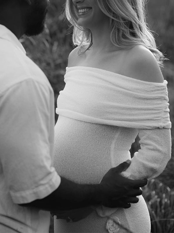 fotobeyou White Off Shoulder 3D Flowers Backless Bodycon Mermaid Cocktail Party Gowns Bandage Photoshoot Maternity Maxi Dress
