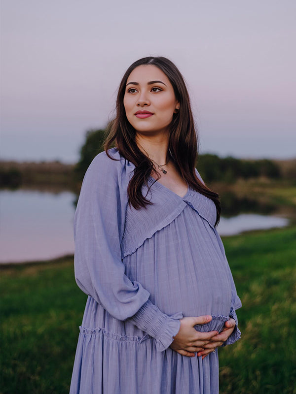 fotobeyou Layered Ruffle Falbala Big Swing Elegant Baby Moon Beach Boho Maternity Photoshoot Baby Shower Maxi Dress