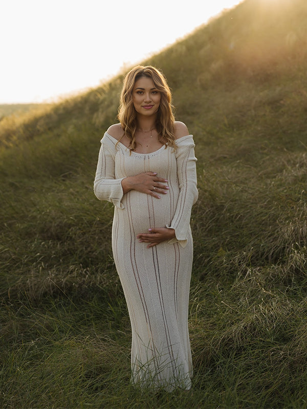 fotobeyou Knit Backless Cut Out Bodycon Mermaid Bandage Going Out Photoshoot Maternity Maxi Dress