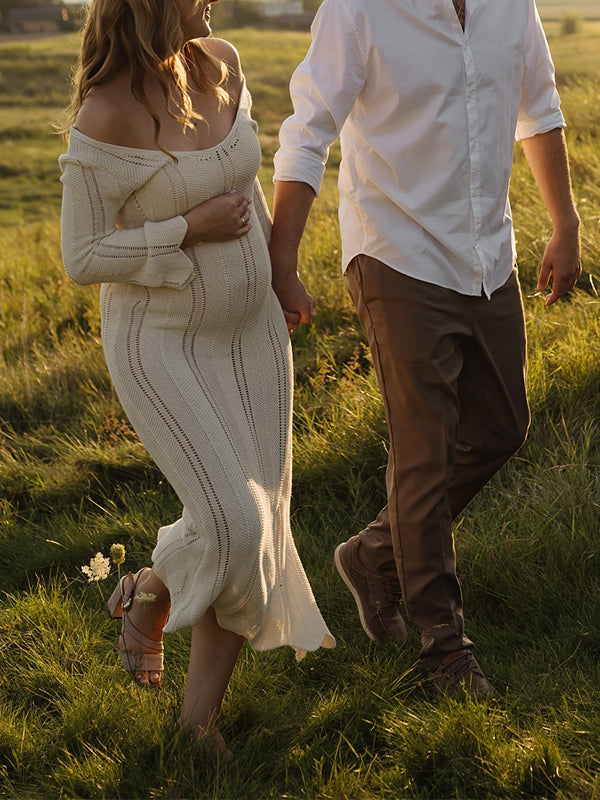 fotobeyou Knit Backless Cut Out Bodycon Mermaid Bandage Going Out Photoshoot Maternity Maxi Dress