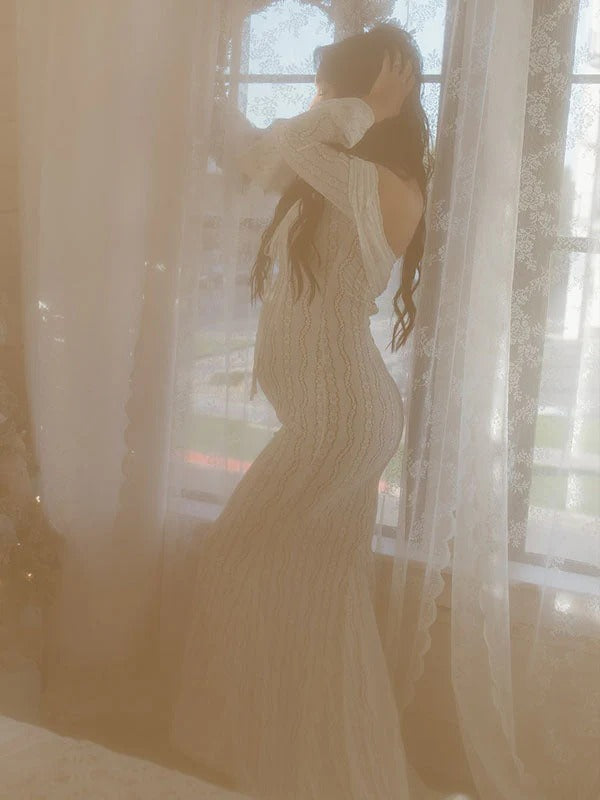 fotobeyou White Off Shoulder Lace Bandeau Tie Front Mermaid Bandage Going Out Photoshoot Maternity Maxi Dress