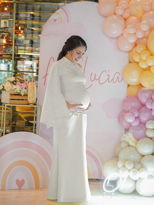 fotobeyou One Shoulder High Neck Cape Sleeve Mermaid Elegant Cocktail Evening Gown Maternity Photoshoot Baby Shower Maxi Dress