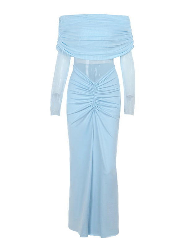 fotobeyou Off Shoulder Mesh Splicing Cascading Ruffle Bodycon Going Out Gowns Photoshoot Maternity Maxi Dress