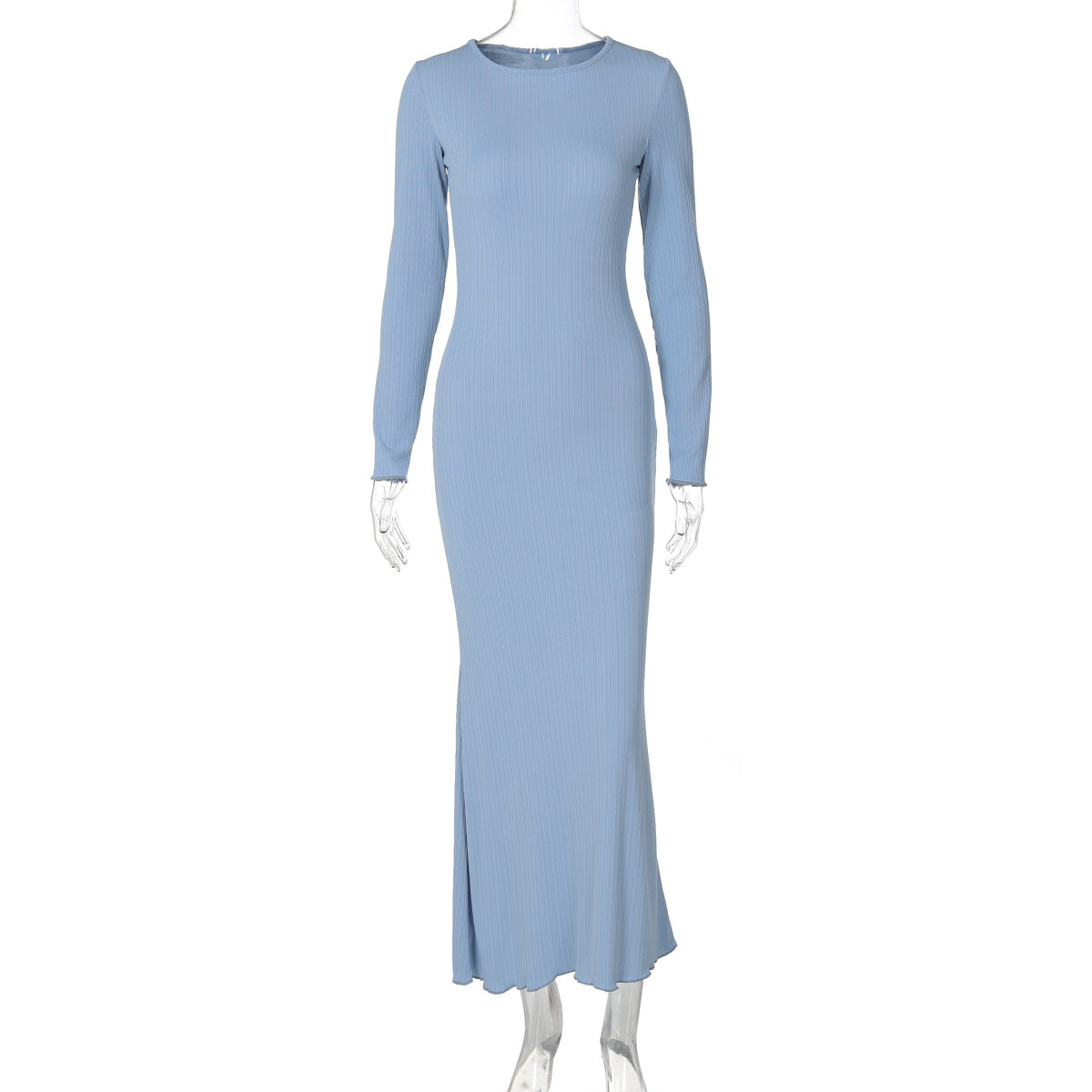 fotobeyou Blue Solid Color Bodycon Mermaid Long Sleeve Photoshoot Maternity Maxi Dress