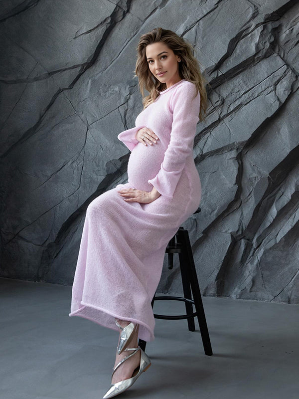 fotobeyou Two Piece Light Knit Tissue Bodycon Elegant Baby Moon Cover Up Maternity Photoshoot Maxi Dress