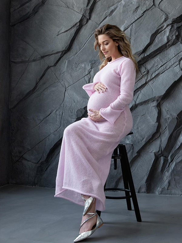 fotobeyou Two Piece Light Knit Tissue Bodycon Elegant Baby Moon Cover Up Maternity Photoshoot Maxi Dress