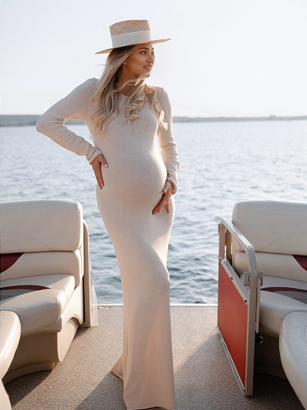 fotobeyou Two Piece Light Knit Tissue Bodycon Elegant Baby Moon Cover Up Maternity Photoshoot Maxi Dress