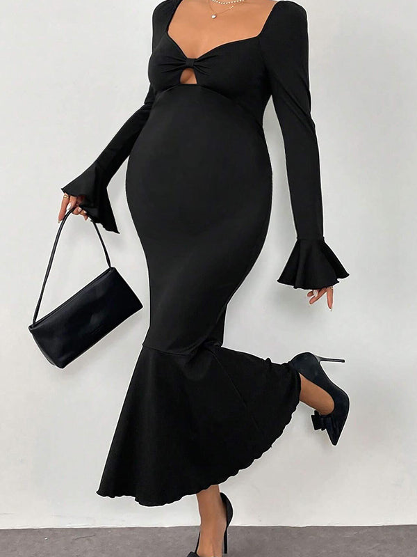 fotobeyou Bowknot Mermaid Bell Sleeve Ceremony Going out Maternity Maxi Dress
