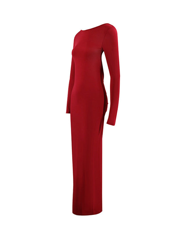 fotobeyou Red Reversible Ruched Backless Bodycon Elegant Evening Gown Maternity Photoshoot Maxi Dress