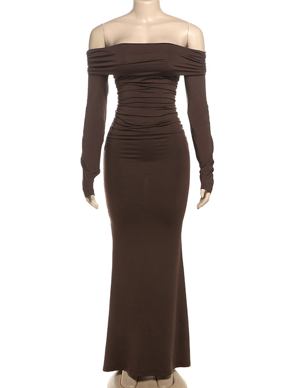 fotobeyou Off Shoulder Ruched Flare Sleeve Mermaid Bodycon Fashion Photoshoot Baby Shower Maternity Maxi Dress