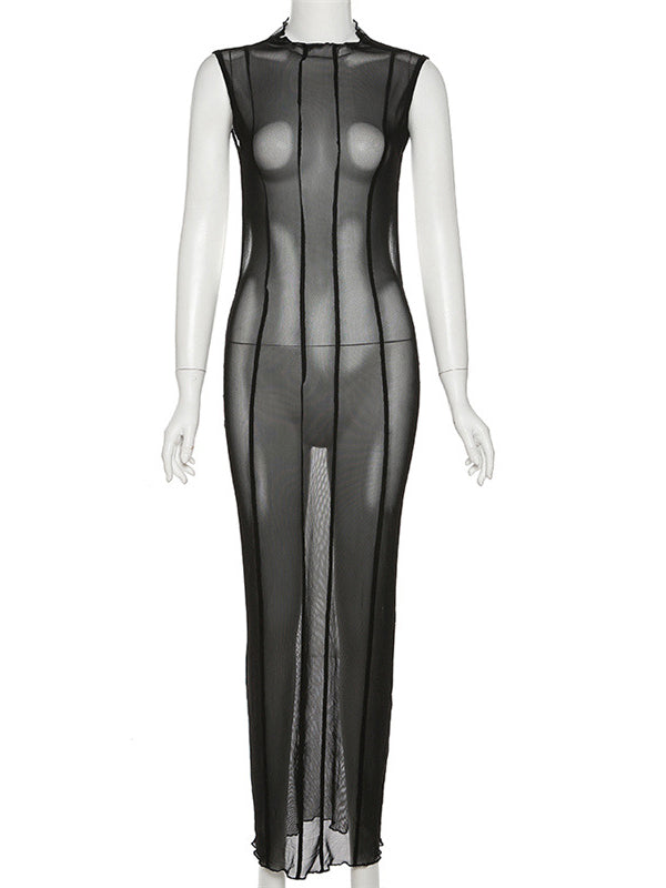 fotobeyou Black Sheer Backless Band Neck Bodycon Club Fashion Elegant Photoshoot Maternity Maxi Dress