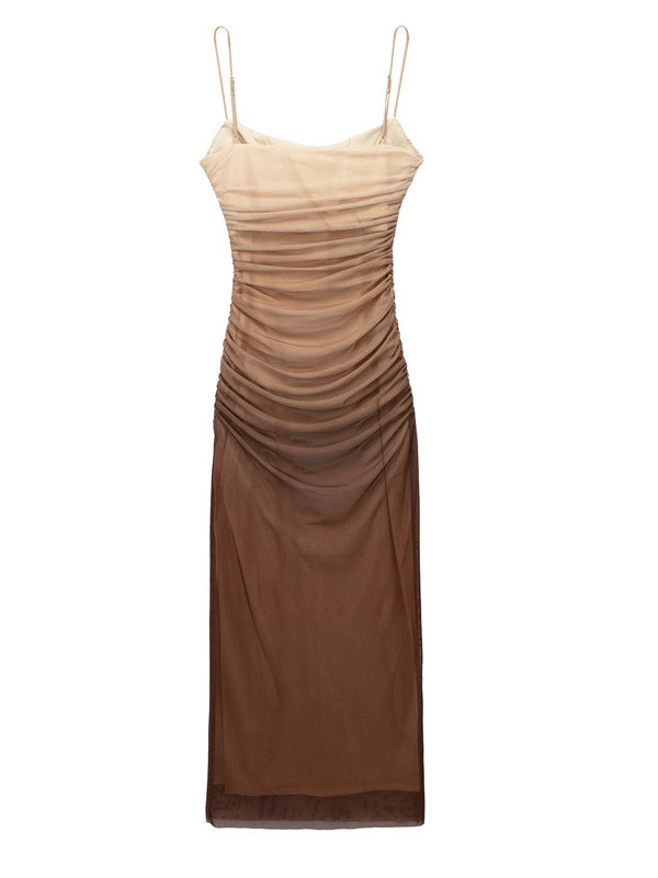 fotobeyou Brown Gradient Color Ruched Grenadine Bodycon Fashion Daily Baby Shower Maternity Maxi Dress