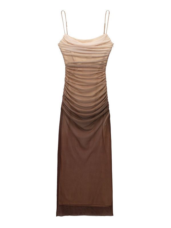 fotobeyou Brown Gradient Color Ruched Grenadine Bodycon Fashion Daily Baby Shower Maternity Maxi Dress