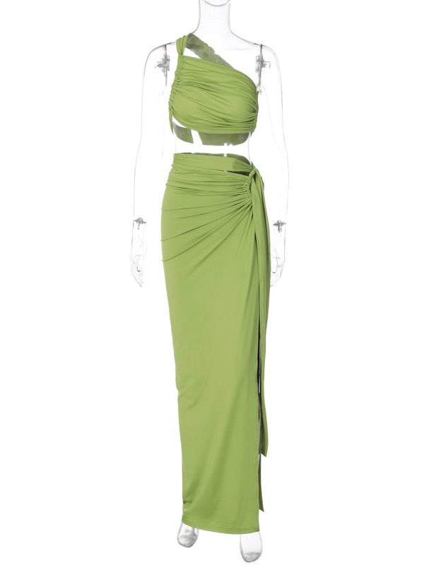 fotobeyou One Shoulder Cut Out Side Slit Draped Ruched Bodycon Fashion Vacation Photoshoot Maternity Maxi Dress