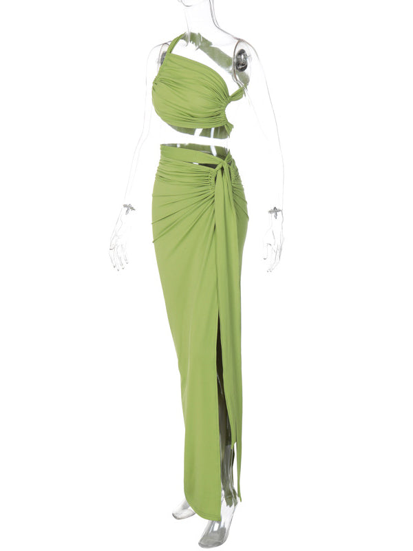 fotobeyou One Shoulder Cut Out Side Slit Draped Ruched Bodycon Fashion Vacation Photoshoot Maternity Maxi Dress