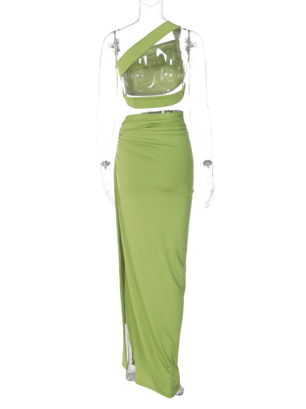 fotobeyou One Shoulder Cut Out Side Slit Draped Ruched Bodycon Fashion Vacation Photoshoot Maternity Maxi Dress