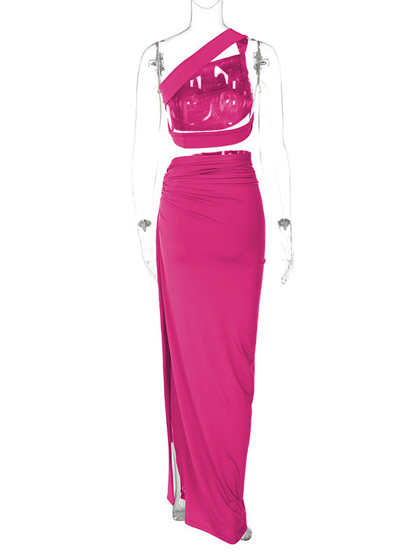 fotobeyou One Shoulder Cut Out Side Slit Draped Ruched Bodycon Fashion Vacation Photoshoot Maternity Maxi Dress