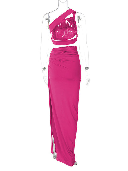 fotobeyou One Shoulder Cut Out Side Slit Draped Ruched Bodycon Fashion Vacation Photoshoot Maternity Maxi Dress