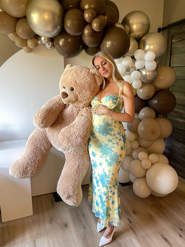 Yellow Flowers Sweetheart Neckline Cute  Maternity Maxi Dress