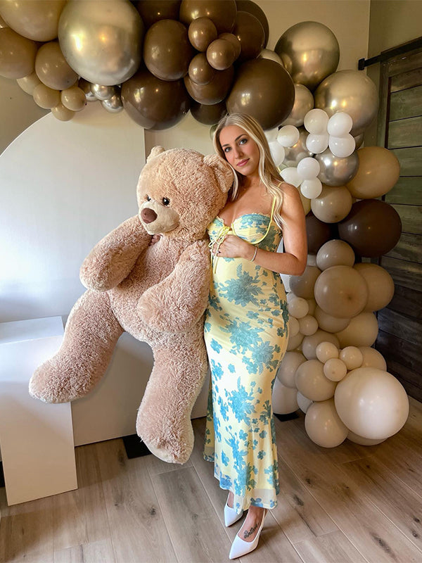 Yellow Flowers Sweetheart Neckline Cute  Maternity Maxi Dress
