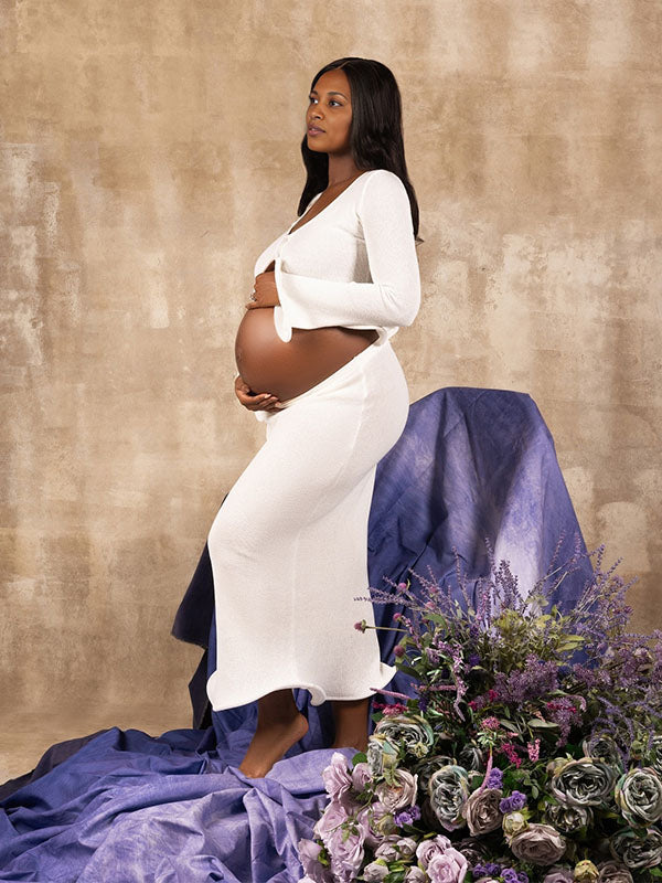 fotobeyou White 2-in-1 Ruffle Cut Out Mermaid Bodycon Elegant Photoshoot Maternity Maxi Dress