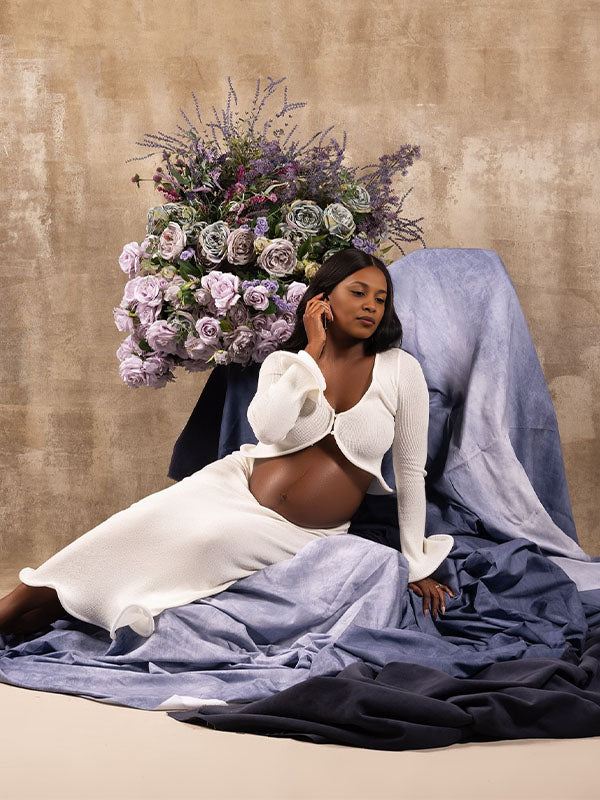fotobeyou White 2-in-1 Ruffle Cut Out Mermaid Bodycon Elegant Photoshoot Maternity Maxi Dress