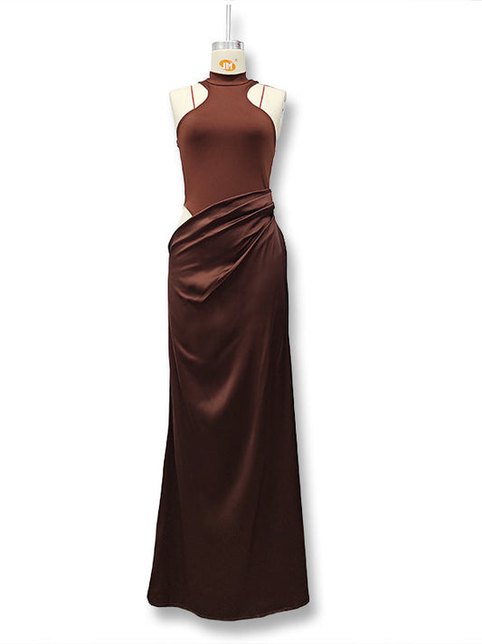 fotobeyou Color Splicing Cut Out Band Neck Bodycon Elegant Party Photoshoot Baby Shower Maternity Maxi Dress