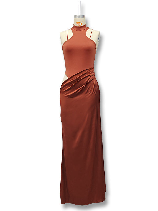 fotobeyou Color Splicing Cut Out Band Neck Bodycon Elegant Party Photoshoot Baby Shower Maternity Maxi Dress